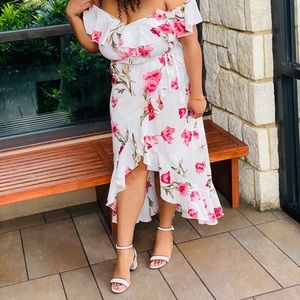 Off the shoulder flower dress with slit